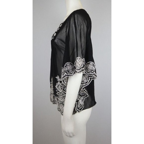 INC INTERNATIONAL CONCEPTS - WOMEN'S SHEER BLACK EMBROIDERED PEASANT TOP - XS - Picture 5 of 9